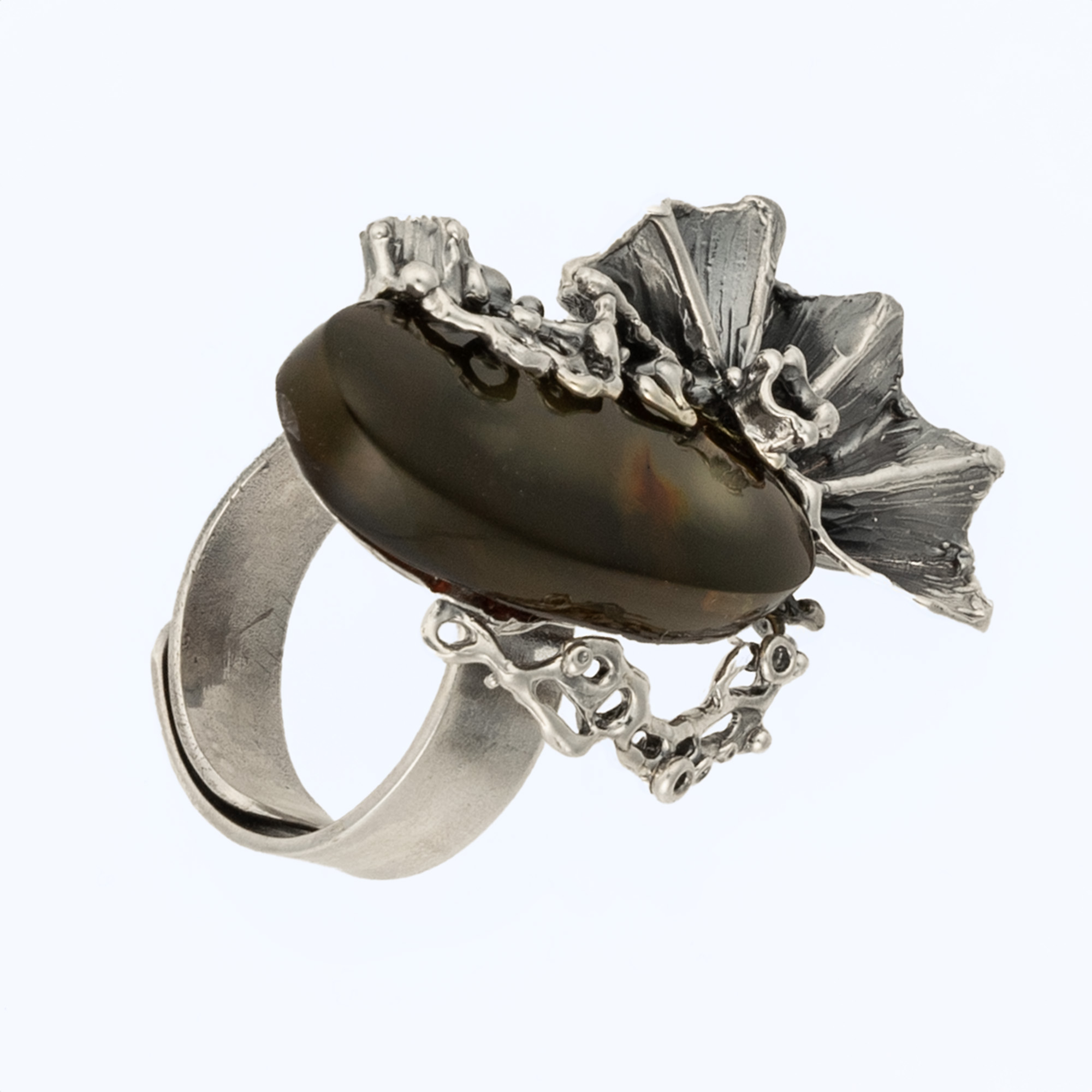Sterling Silver and Baltic Amber Fan Ring 1